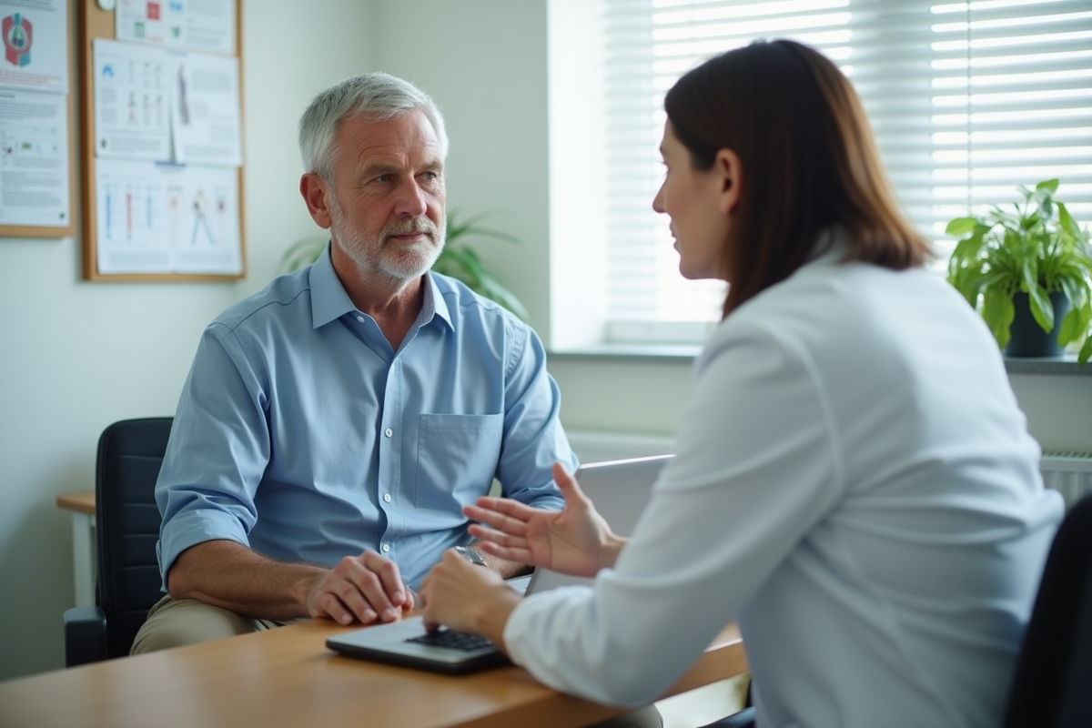 Homme en consultation avec un médecin dans un cabinet médical