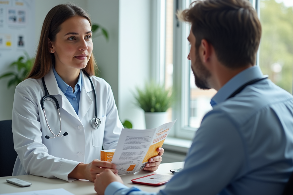 Professionnel de santé conseillant un patient sur la vitamine D3
