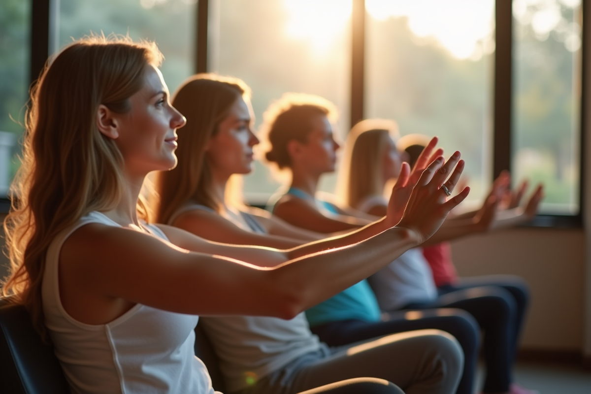 Groupe d adultes faisant des exercices d