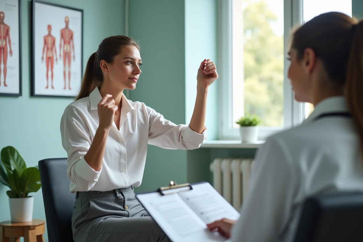 Femme décrivant ses sensations au médecin dans un cabinet médical