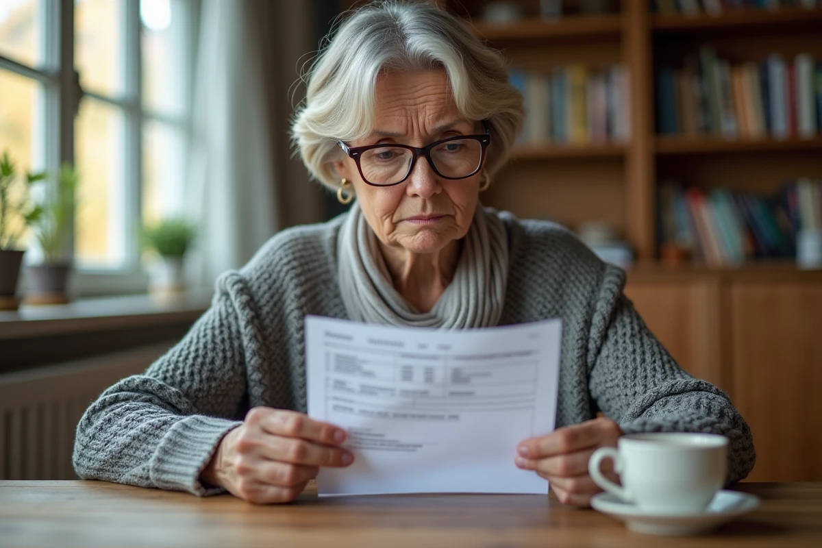Femme lisant ses résultats d'analyse sanguine LDH à domicile avec une expression préoccupée