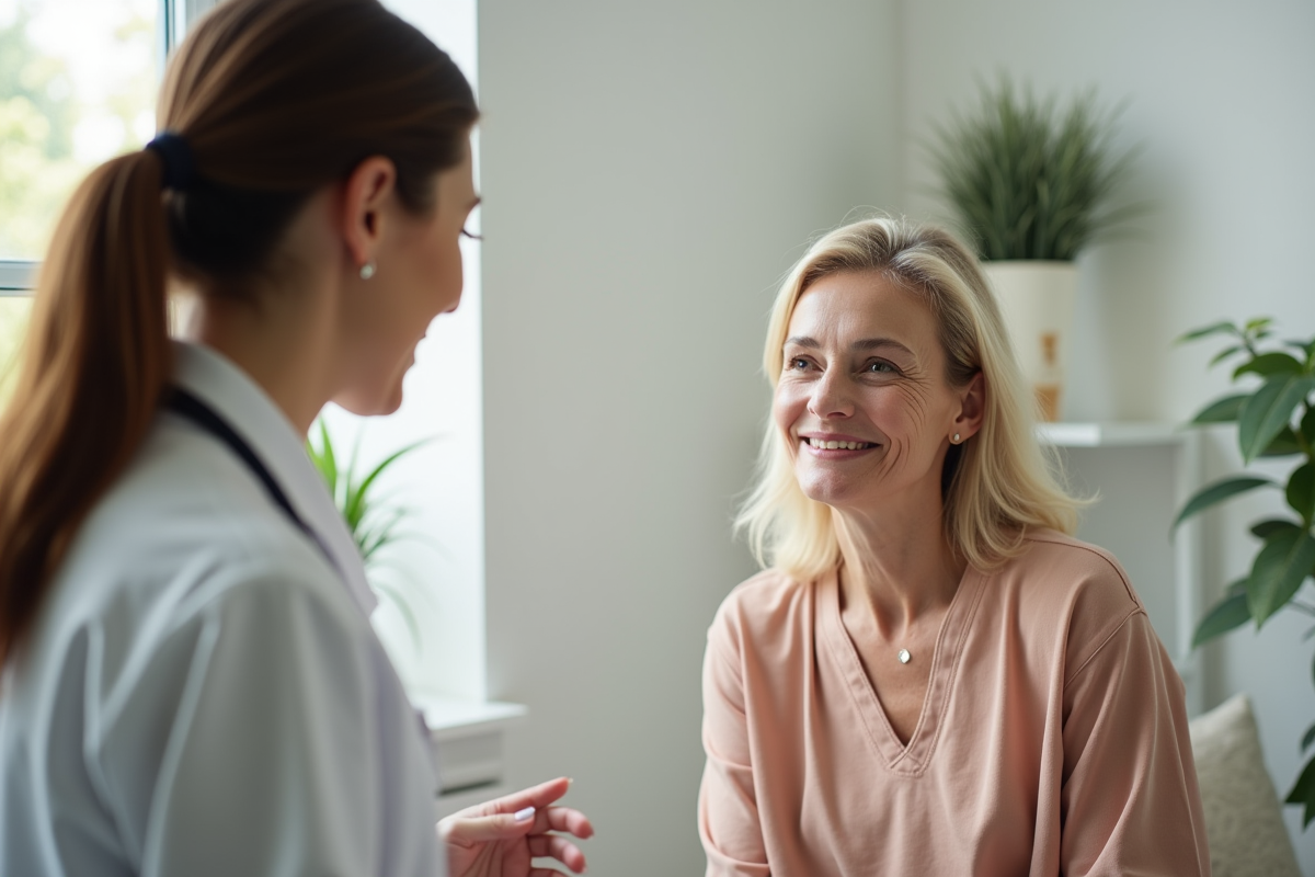 Femme d'âge moyen consulte un praticien bien-être naturel