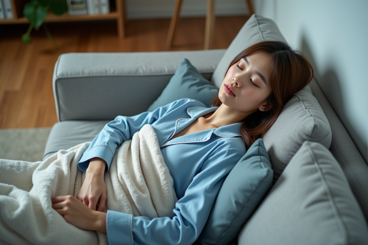 Jeune femme reposant sur un canapé moderne dans un salon