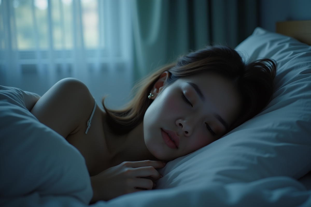Jeune femme éveillée dans son lit la nuit