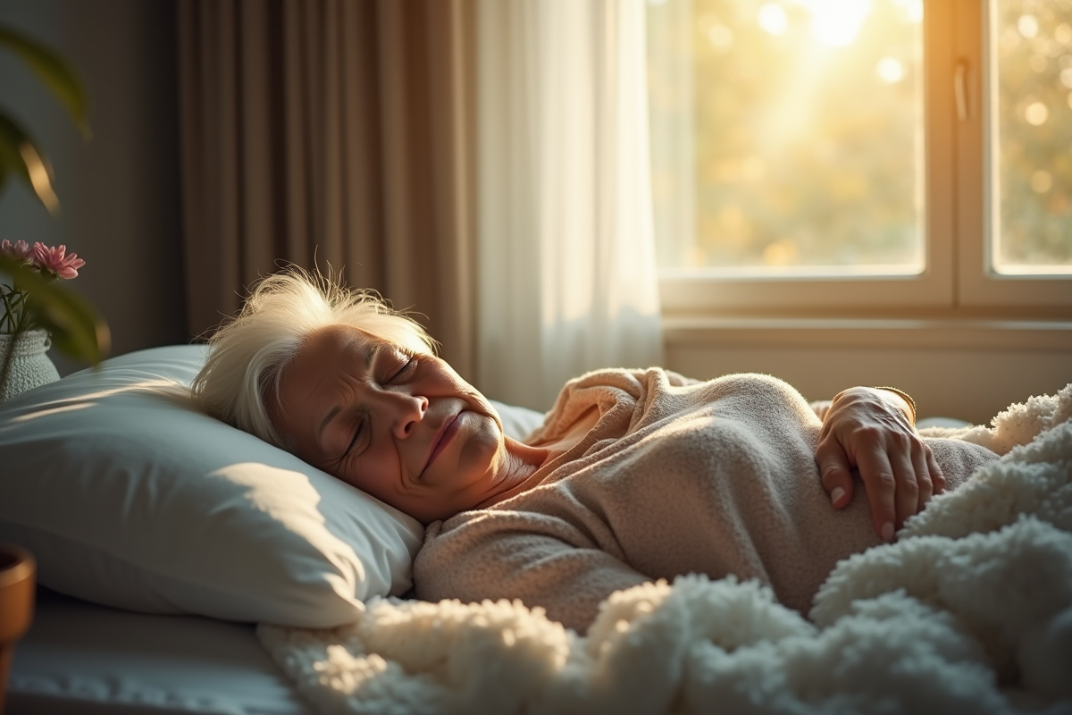 Femme âgée dormant paisiblement dans une chambre lumineuse