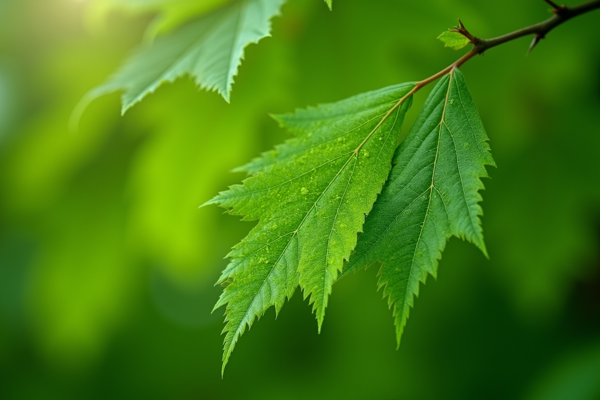 Gros plan sur feuilles de hêtre avec particules en surface