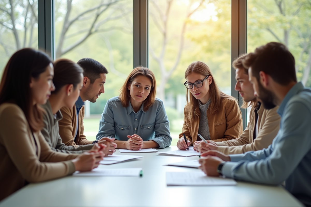 Groupe diversifié collaborant autour d'une table pour la promotion de la santé