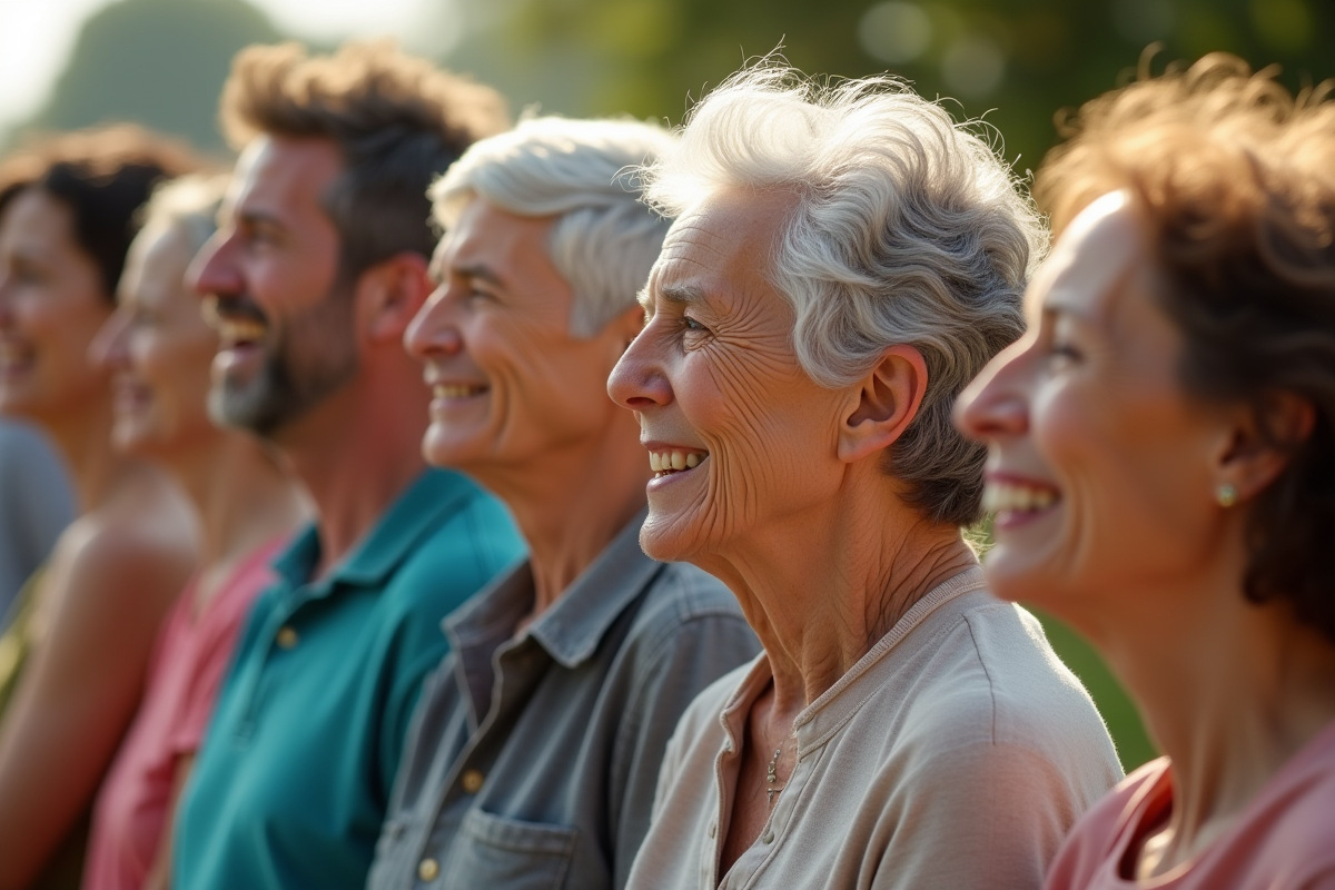 Groupe diversifié de personnes âgées en plein air