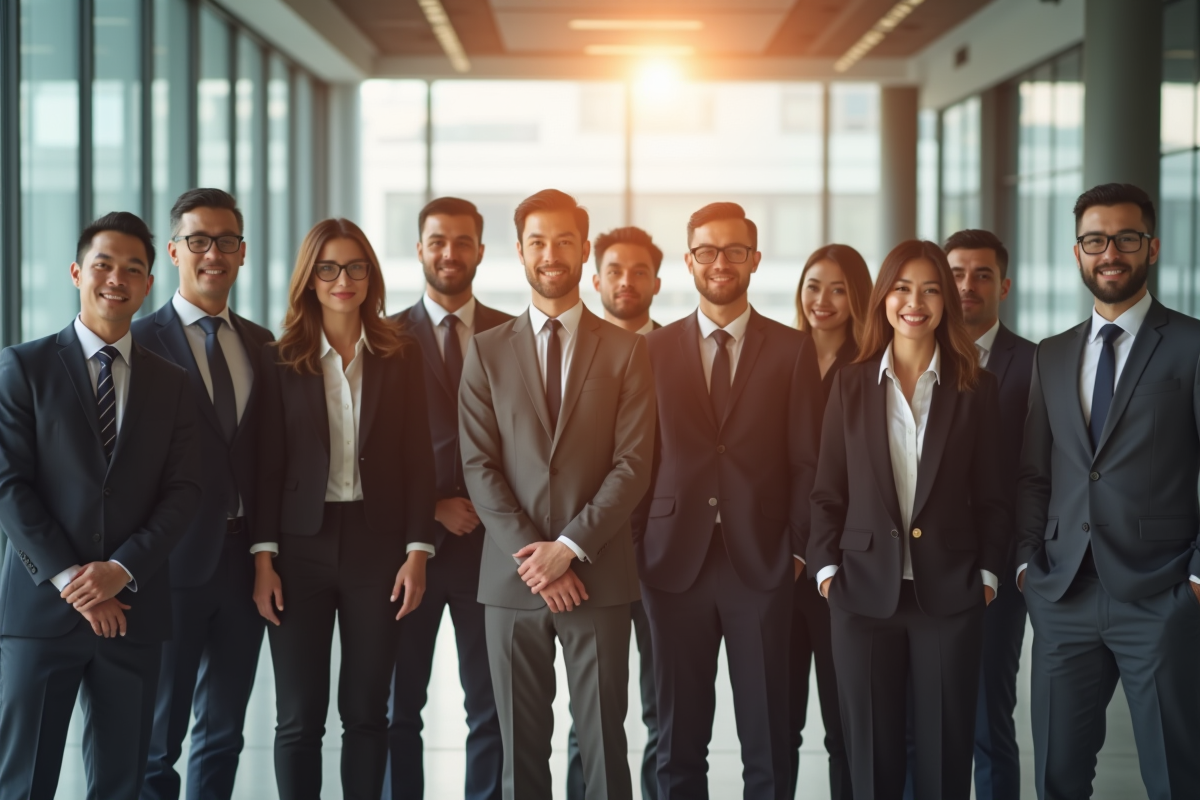 Groupe de professionnels dans un bureau lumineux