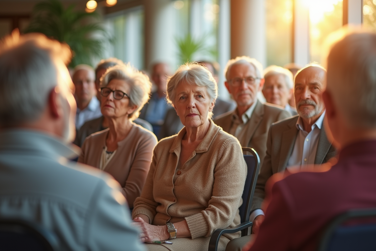 Groupe de seniors attentifs aux conseils vaccination