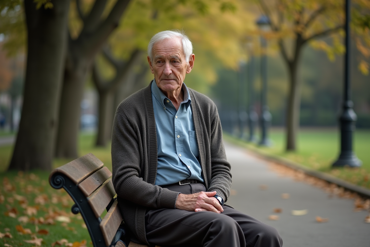 Homme âgé assis sur un banc dans un parc