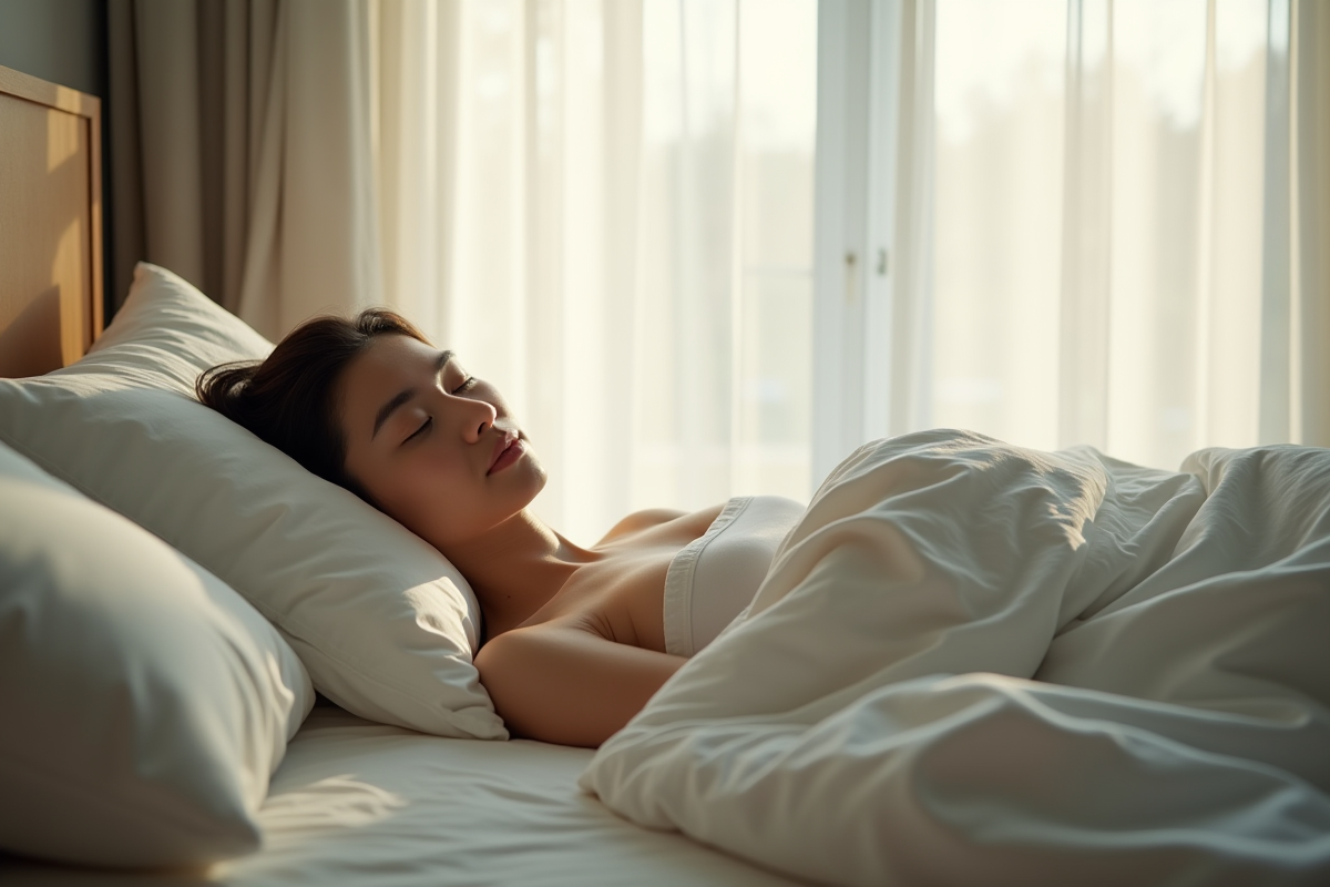 Jeune adulte dormant paisiblement dans une chambre lumineuse
