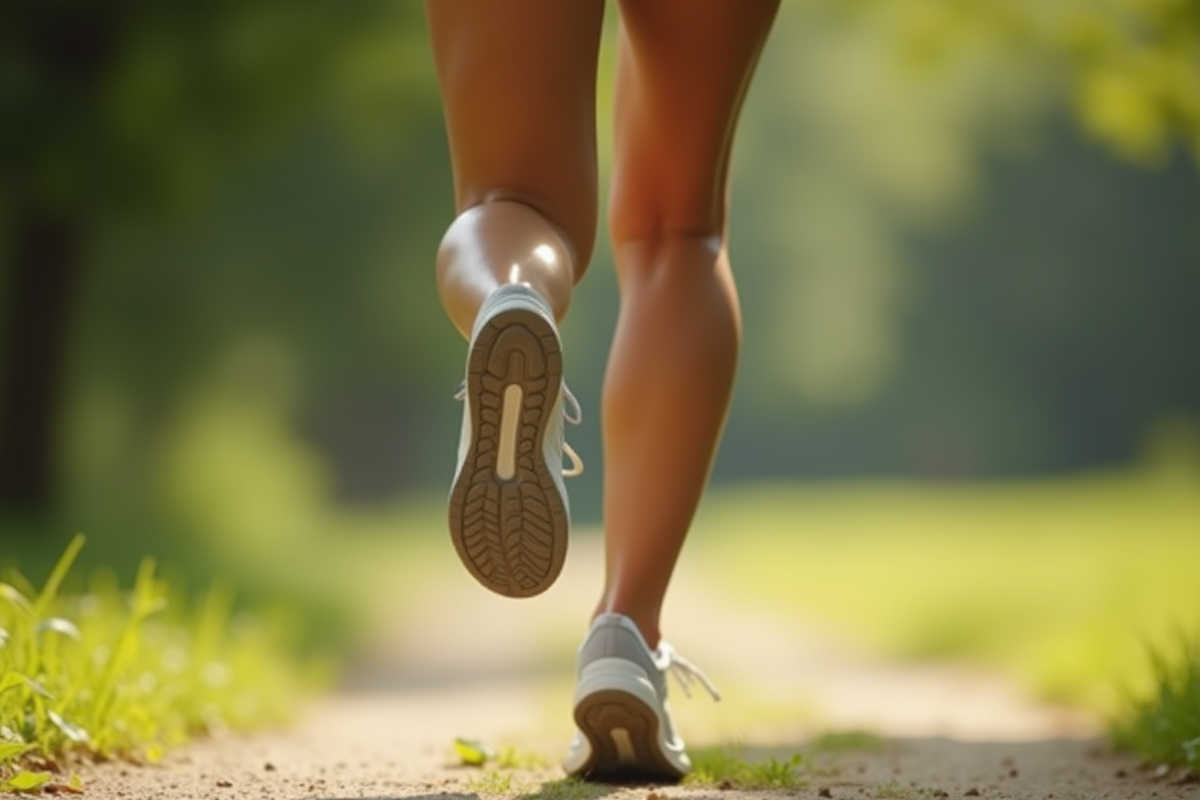Jeune femme courant en plein air dans un parc ensoleille