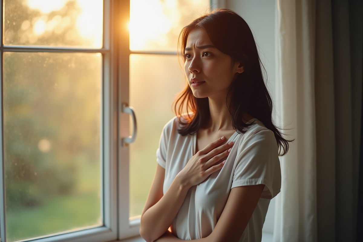 Jeune femme près d'une fenêtre en lumière naturelle