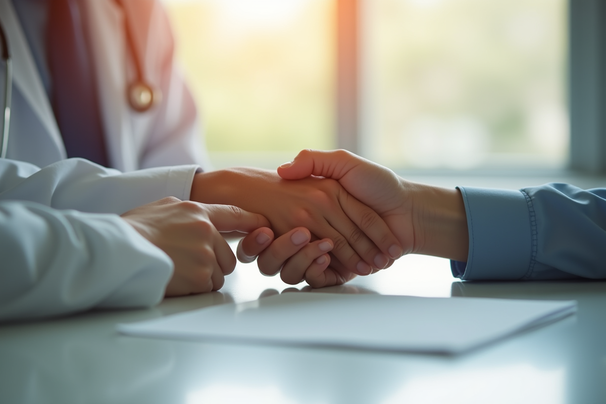 Main compatissante d un medecin tenant la main du patient