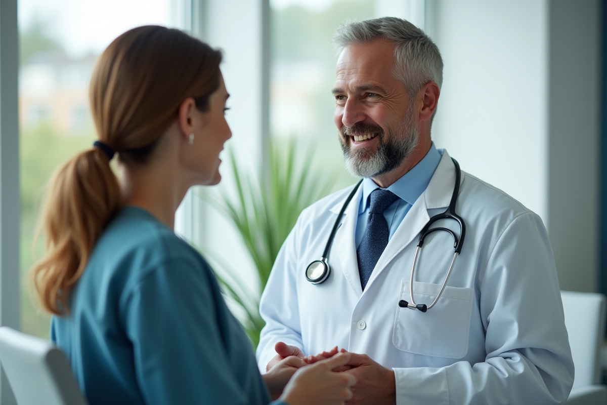 Medecin specialist en consultation avec patient dans un bureau lumineux