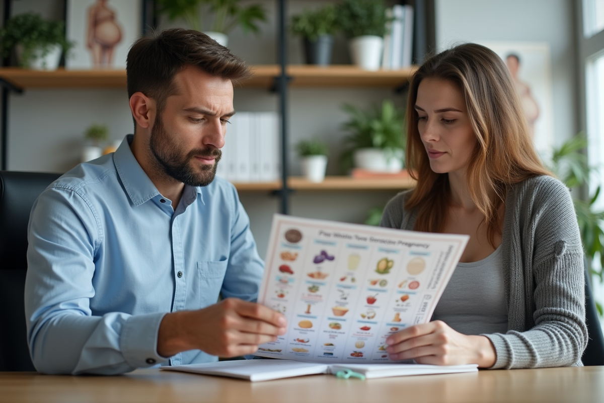 Nutritionniste conseillant une femme enceinte en consultation