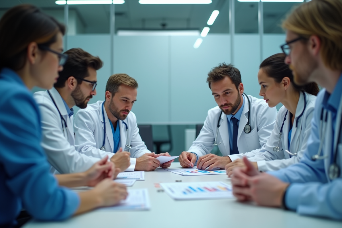 Groupe de professionnels de santé discutant autour d