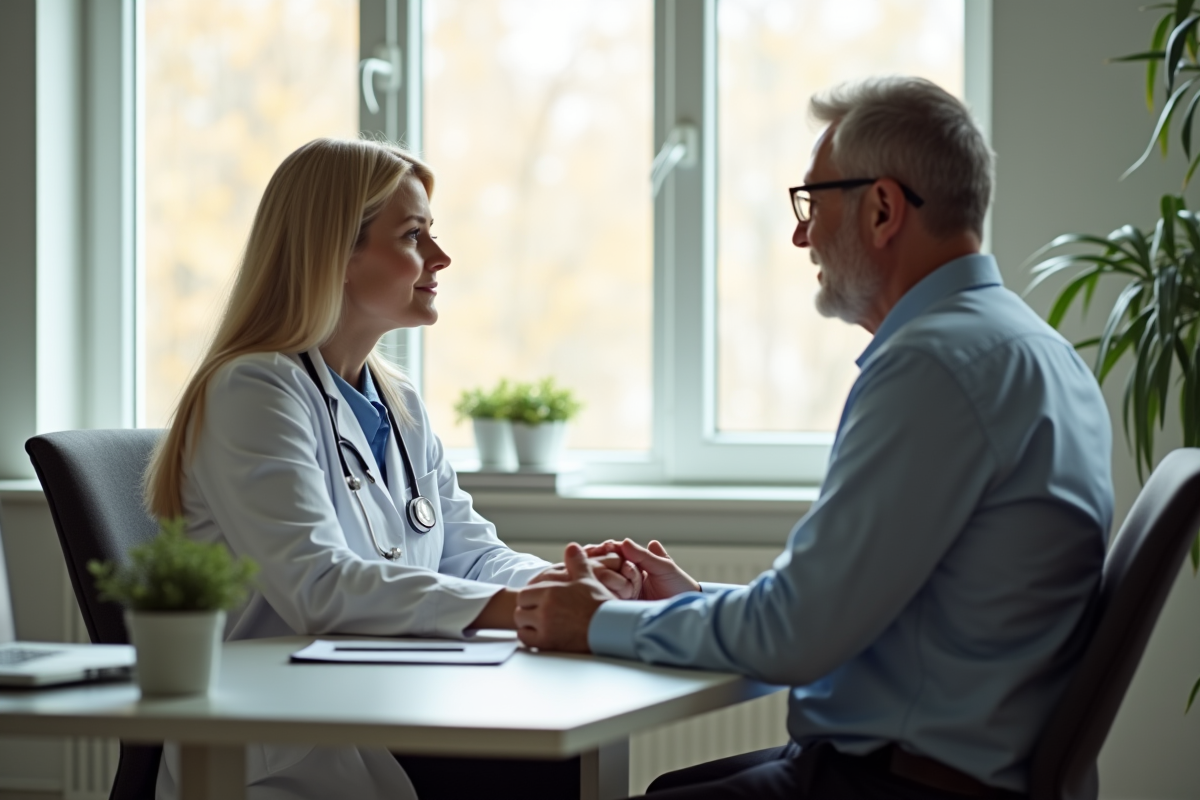 Psychiatre et jeune patient en consultation dans un bureau lumineux