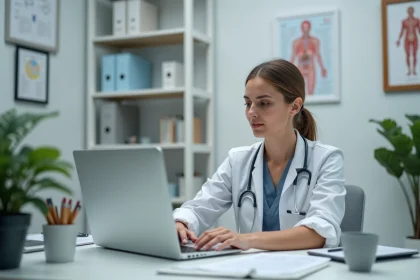 Secretaire medicale au bureau moderne avec ordinateur